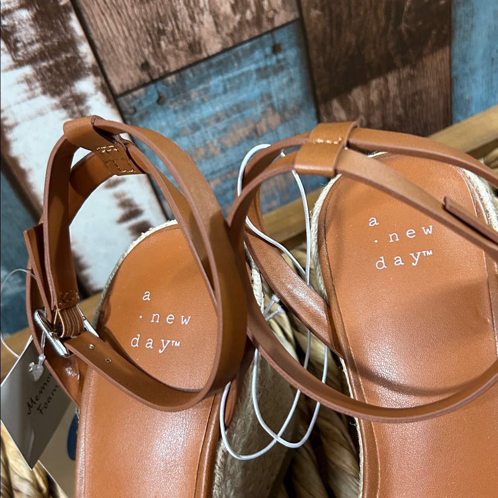 A new day 7 Brown Strappy Wedge Sandals - Picture 2 of 11